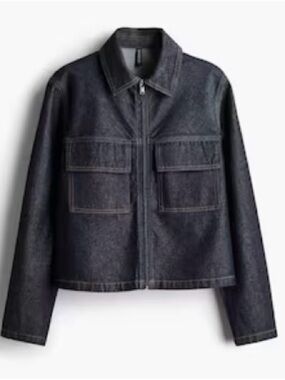 Dark Denim Zip-Front Jacket with Patch Pockets - H&M XXL